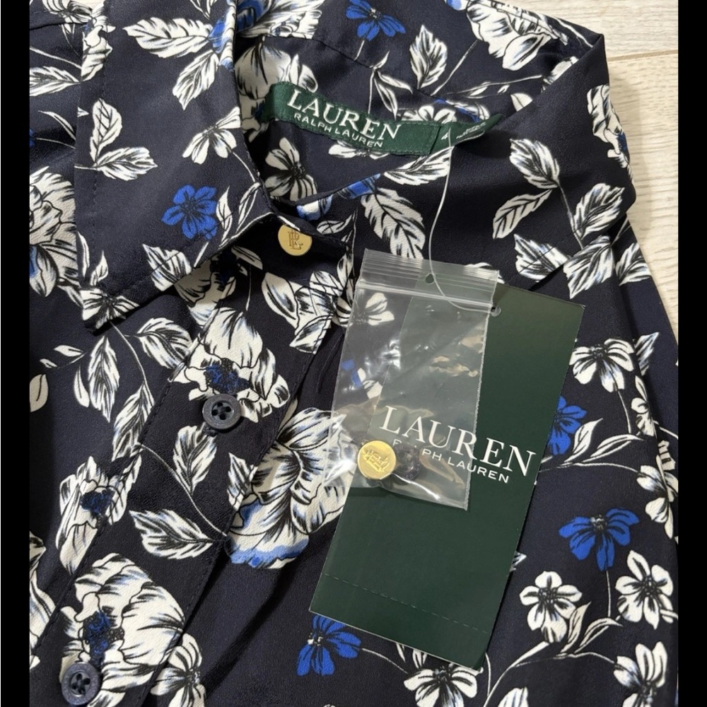 NWT $155 Ralph Lauren Navy Floral Long Sleeve shirts Dress Sz 2,4 - Picture 6 of 7